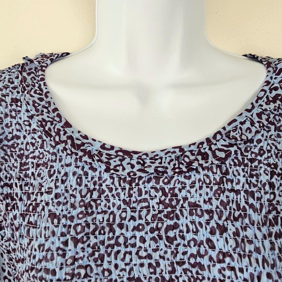 Womens Plus Size 2X Smocked Long Sleeve Leopard Print Blouse Blue & Purple - Picture 5 of 13